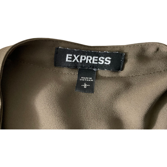 Express Women's Large Olive Green Blouse V-Neck Button Front Long Sleeve RN55285 - Picture 3 of 9